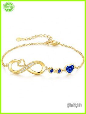 18K Gold Infinity Heart Bracelet Sapphire Birthstone Adjustable